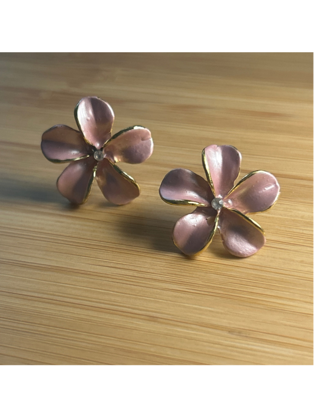 Flower Stud Earrings Pink Gold